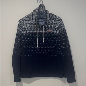 Vineyard Vines Navy and White Fair Isle Fleece Knit Cowl Neck Sweater XS